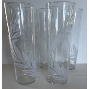Vintage Libbey Tom Collins Glasses (set of 5) Frosted Laurel Leaf Pattern.crchcb